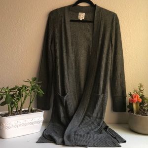 Long Waffle Knit Cardigan